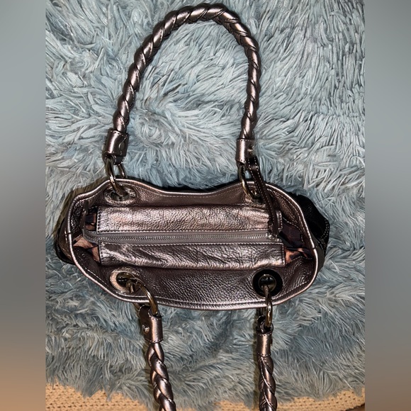 B Makowsky Leather Satchel Black & Silver Hobo Bag - Picture 4 of 7